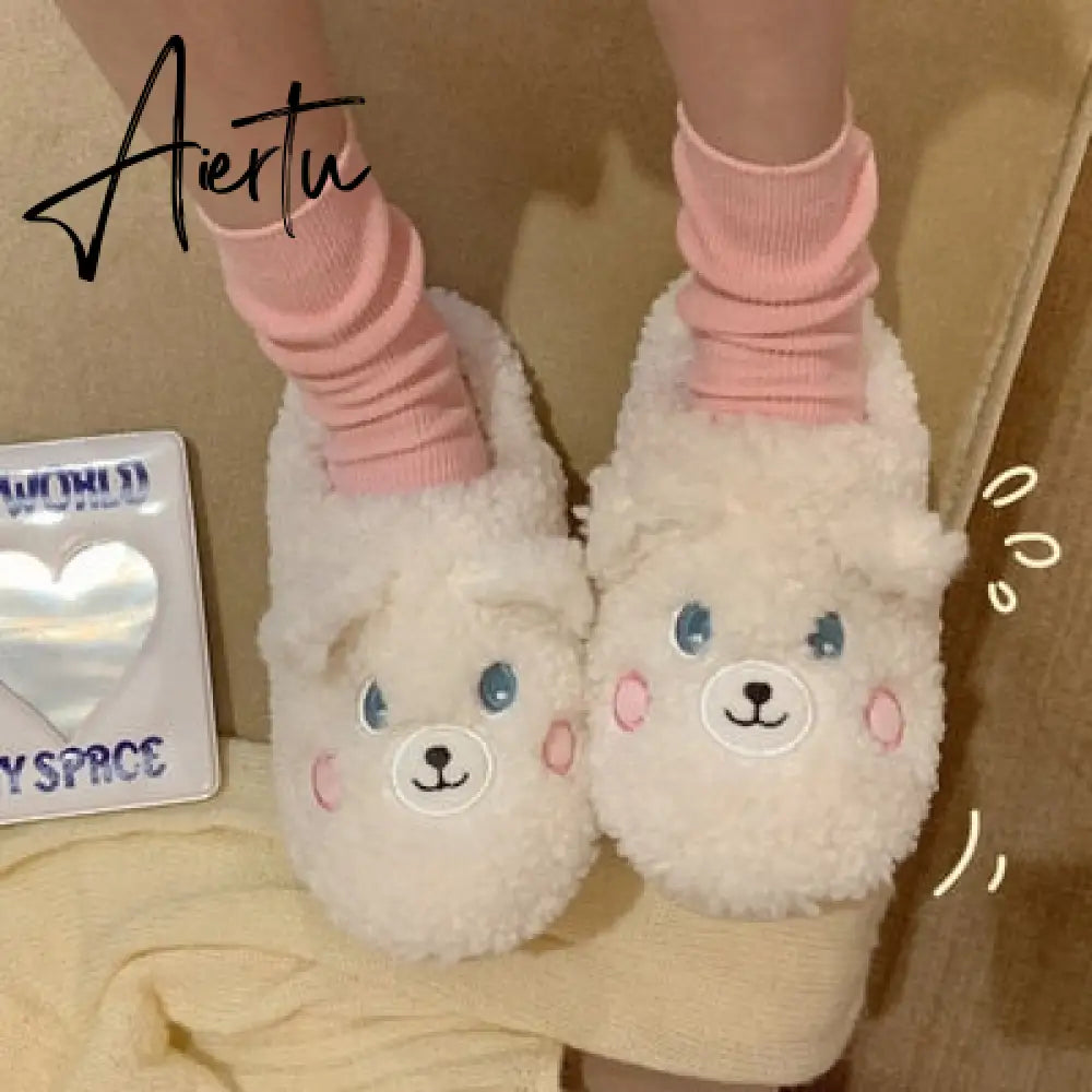 Aiertu Cute Animal Slipper For Women Girls Fashion Kawaii Fluffy Winter Warm Slippers Woman Cartoon Milk Cow House Slippers Funny Shoes Aiertu