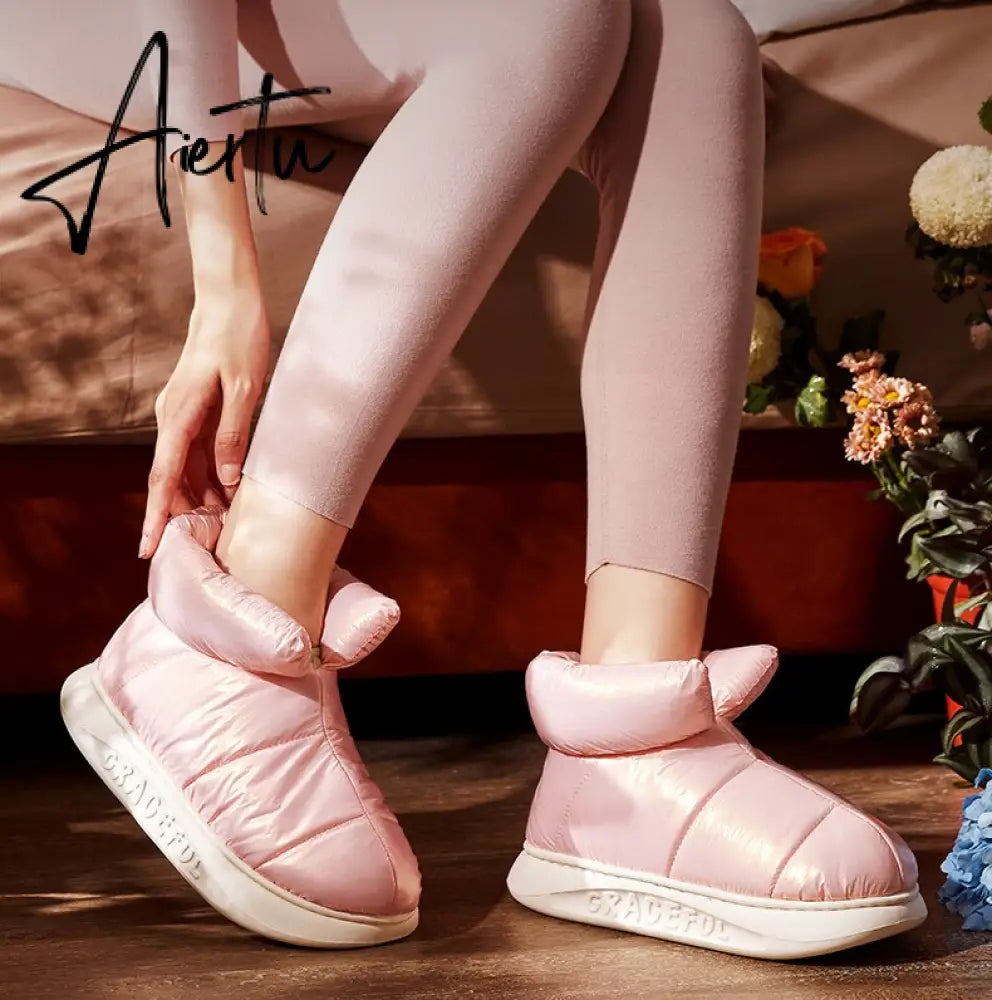 Aiertu Cute Plush Cotton Shoes Female Winter Boots Outdoor Non-slip Light Down Leisure Women's Snow Boot Platform Keep Warm Footwear Aiertu