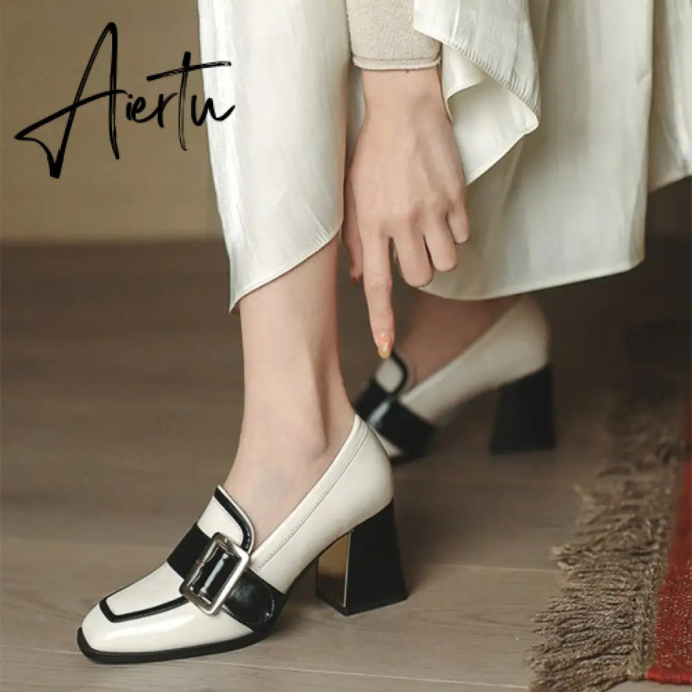Aiertu Design Fashion Mary Jane Elegant Women Single Shoes Platform Strap Party Pumps Thick High Heels Big Yards 43 Aiertu