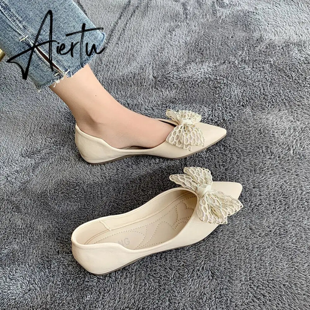 Aiertu Designer New Sandals Summer Flats Mules Shoes Sexy Bow Pointed Toe Sexy Women Shoes Dress Cozy Slides Party Shallow Zapatos Aiertu