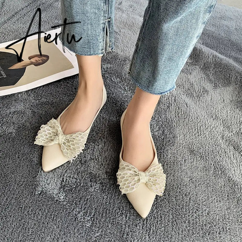 Aiertu Designer New Sandals Summer Flats Mules Shoes Sexy Bow Pointed Toe Sexy Women Shoes Dress Cozy Slides Party Shallow Zapatos Aiertu