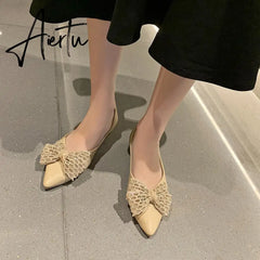 Aiertu Designer New Sandals Summer Flats Mules Shoes Sexy Bow Pointed Toe Sexy Women Shoes Dress Cozy Slides Party Shallow Zapatos Aiertu