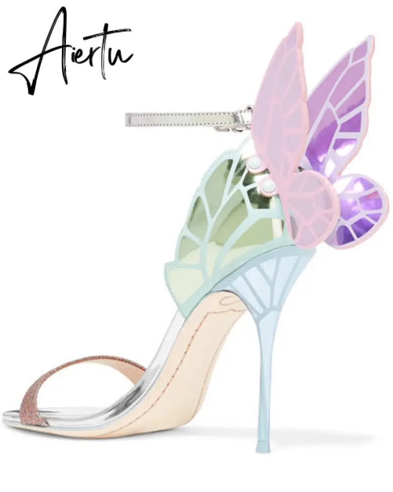 Aiertu Designer Shoes Women Luxury Buty Damskie Butterfly Heels Sandals Ladies Metallic Leather High Heel Dress Wedding Sandals Aiertu