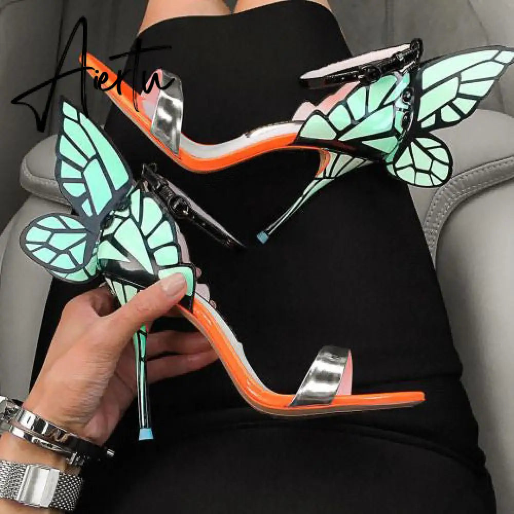 Aiertu Designer Shoes Women Luxury Buty Damskie Butterfly Heels Sandals Ladies Metallic Leather High Heel Dress Wedding Sandals Aiertu