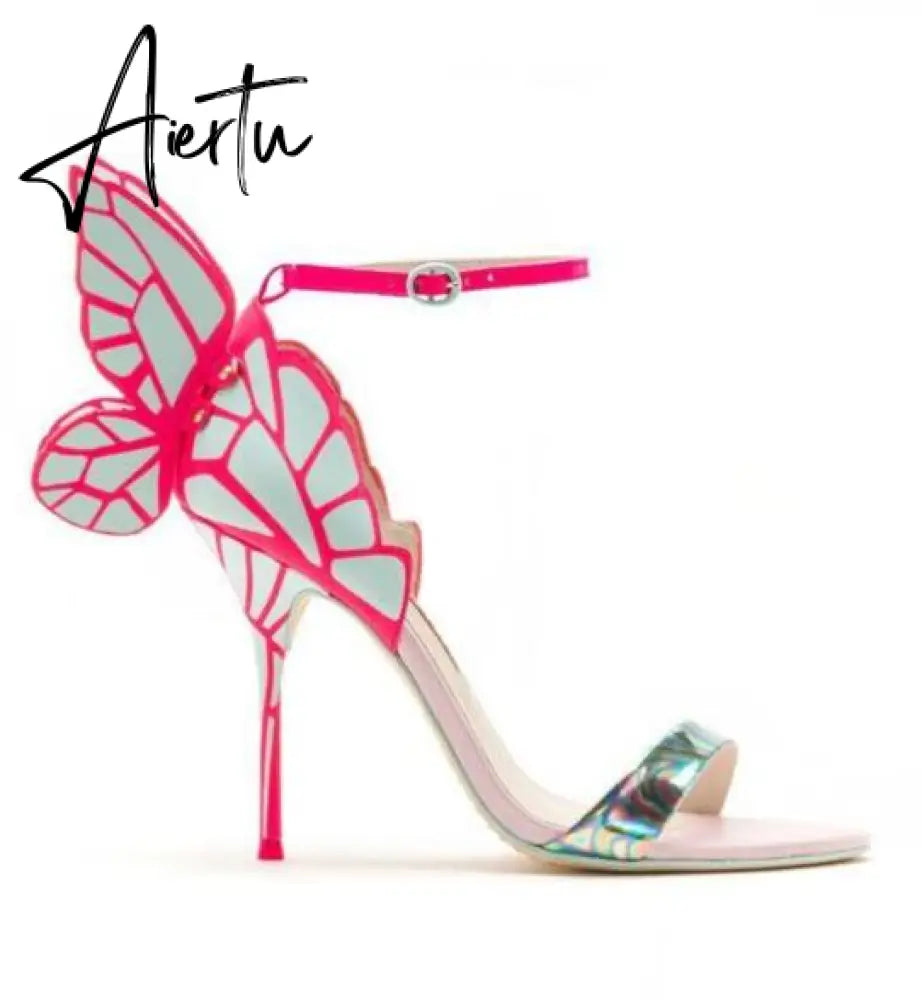 Aiertu Designer Shoes Women Luxury Buty Damskie Butterfly Heels Sandals Ladies Metallic Leather High Heel Dress Wedding Sandals Aiertu