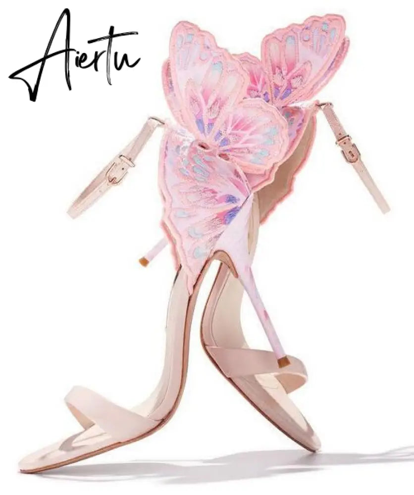Aiertu Designer Shoes Women Luxury Buty Damskie Butterfly Heels Sandals Ladies Metallic Leather High Heel Dress Wedding Sandals Aiertu