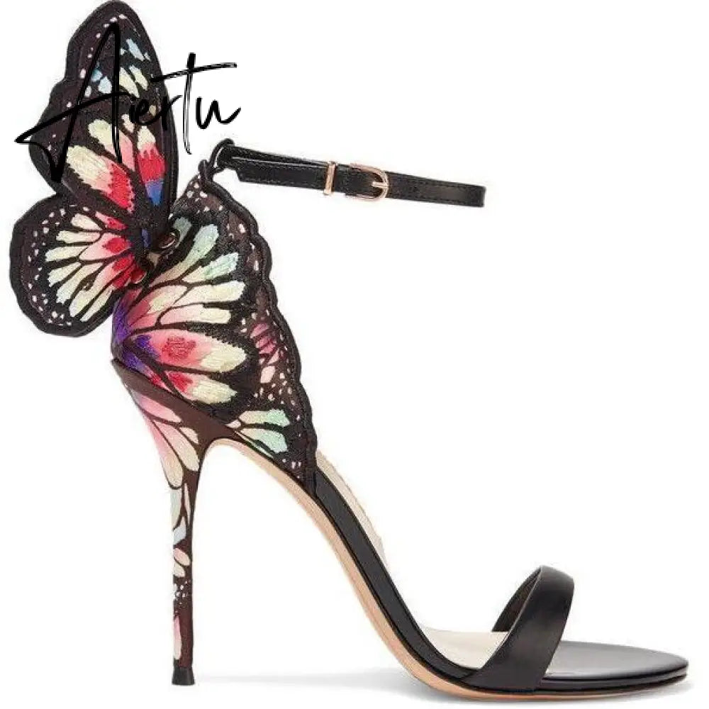 Aiertu Designer Shoes Women Luxury Buty Damskie Butterfly Heels Sandals Ladies Metallic Leather High Heel Dress Wedding Sandals Aiertu
