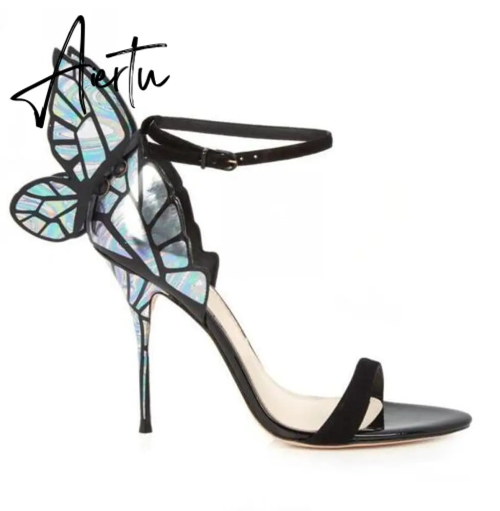 Aiertu Designer Shoes Women Luxury Buty Damskie Butterfly Heels Sandals Ladies Metallic Leather High Heel Dress Wedding Sandals Aiertu
