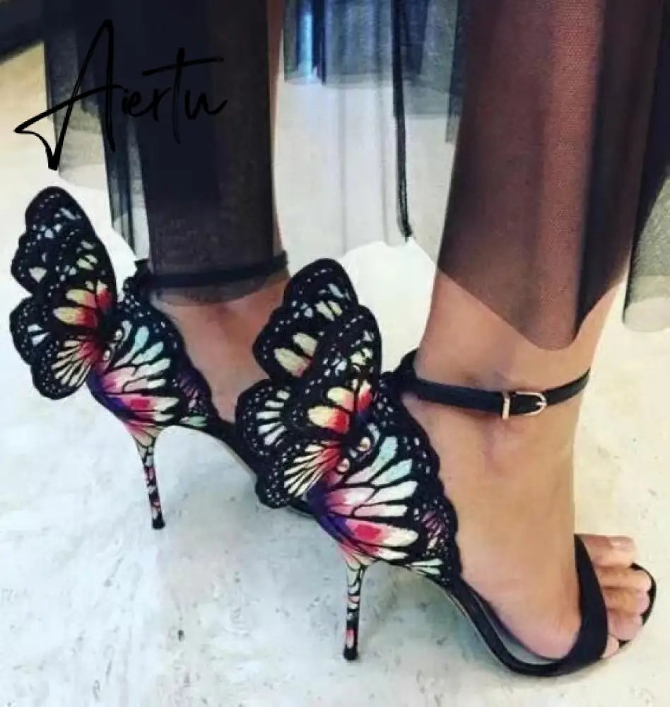Aiertu Designer Shoes Women Luxury Buty Damskie Butterfly Heels Sandals Ladies Metallic Leather High Heel Dress Wedding Sandals Aiertu