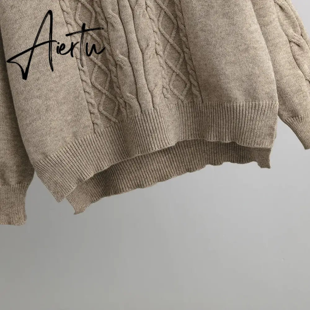Aiertu Drawstring Hooded Women Knitted Sets Irregular Loose Sweater+Casual Wide Leg Long Pants Winter Warm Two Pieces Suits Aiertu