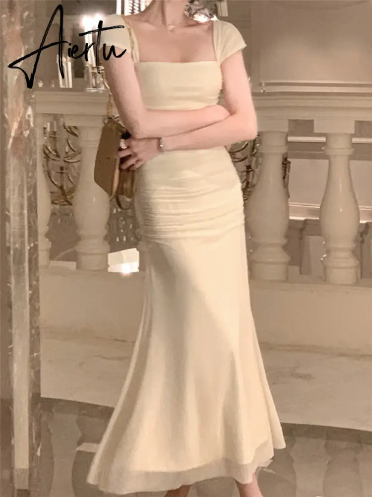 Aiertu Dress Women Elegant Summer  New Fashion Evening Party Ladies Vestidos Vintage Bodycon Clothes Female Korean Midi Dresses Aiertu