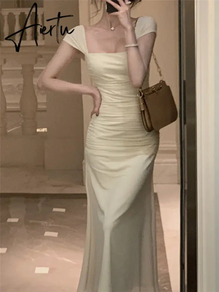 Aiertu Dress Women Elegant Summer  New Fashion Evening Party Ladies Vestidos Vintage Bodycon Clothes Female Korean Midi Dresses Aiertu