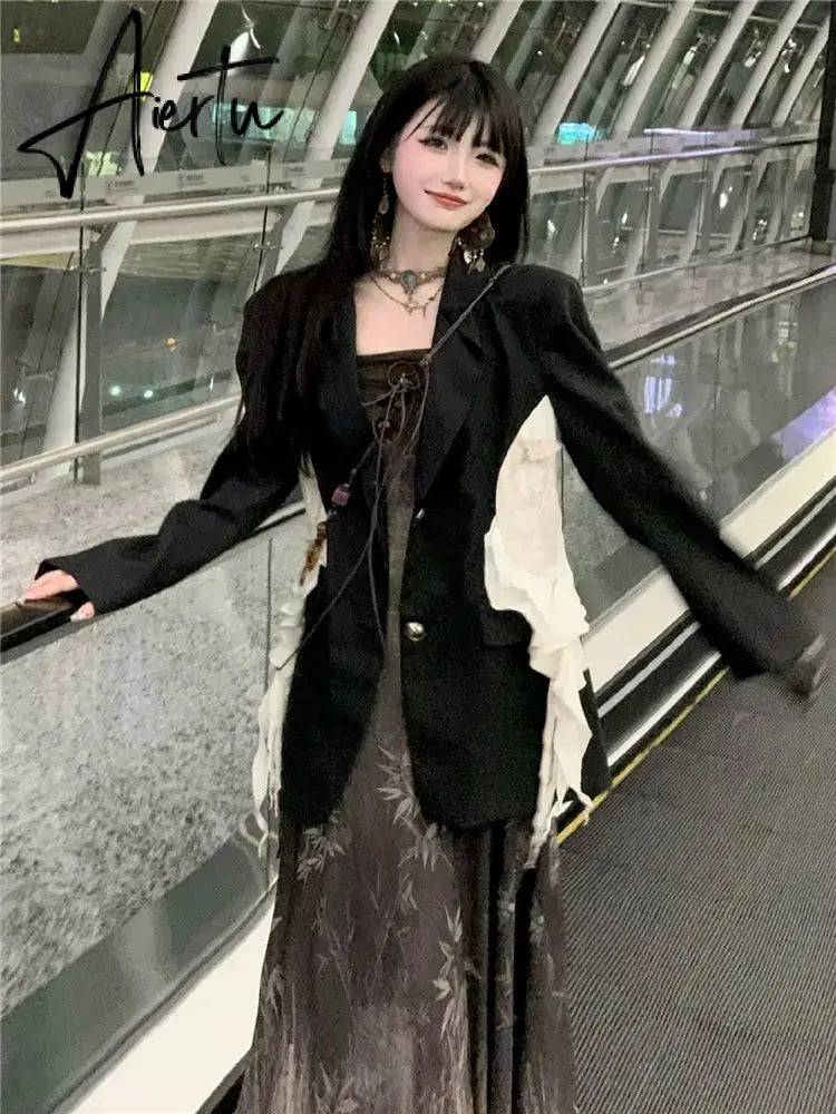 Aiertu Elegant Casual Women Vintage Letter Dresses Slash Neck Long Sleeve Grunge Dress Fashion Off Shoulder Sweet Y2k Aiertu