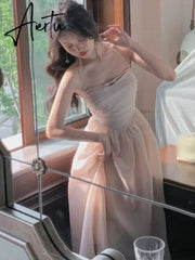 Aiertu Elegant Fashion Halter Fairy Graduation Dresses Summer Woman Korean Solid A-Line Birthday Evering Party Vestidos Female Clothes Aiertu
