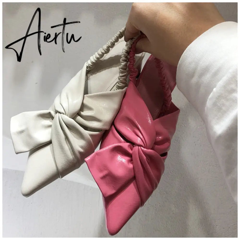 Aiertu Elegant Slingback Sandals Fashion Bow-knot Pointed Toe Square Low Heel Mule Shoes Party Dress Shoes Zapatillas Mujer Aiertu