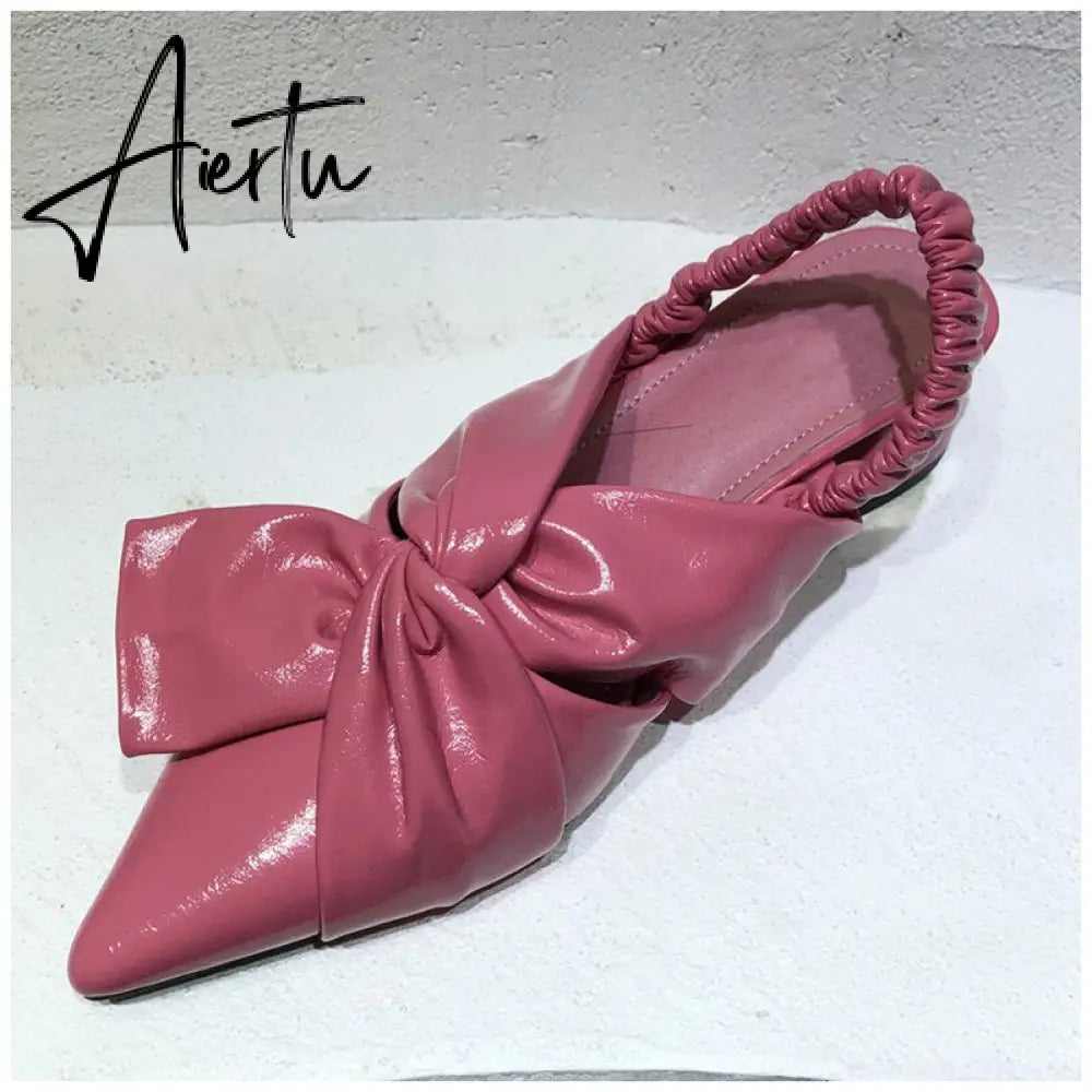 Aiertu Elegant Slingback Sandals Fashion Bow-knot Pointed Toe Square Low Heel Mule Shoes Party Dress Shoes Zapatillas Mujer Aiertu