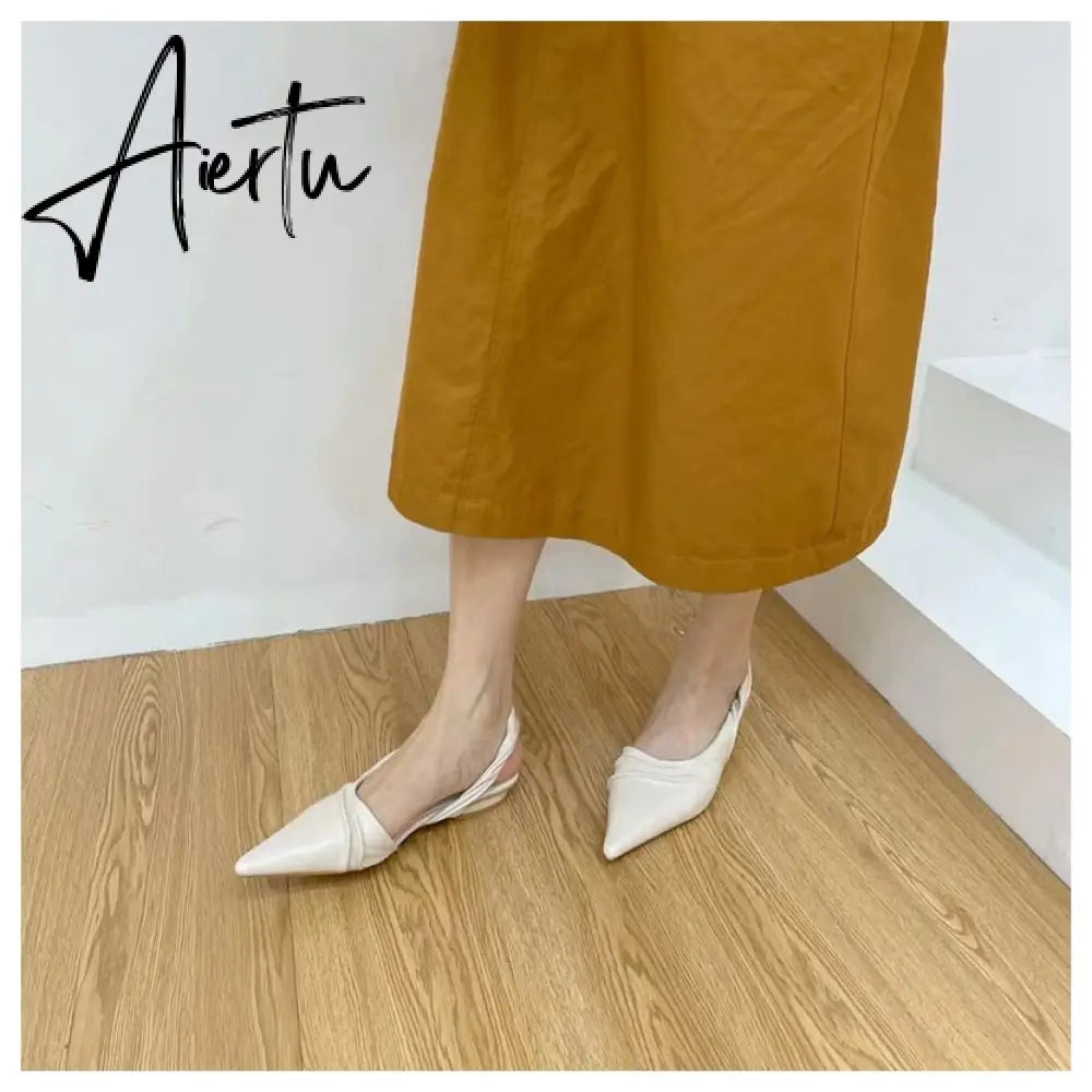 Aiertu  Elegant Slingback Sandals Women Pointed Toe Flat Mule Shoes Fashion Brand Pleated Slide Party Office Ladies Shoe Zapatillas Muje Aiertu