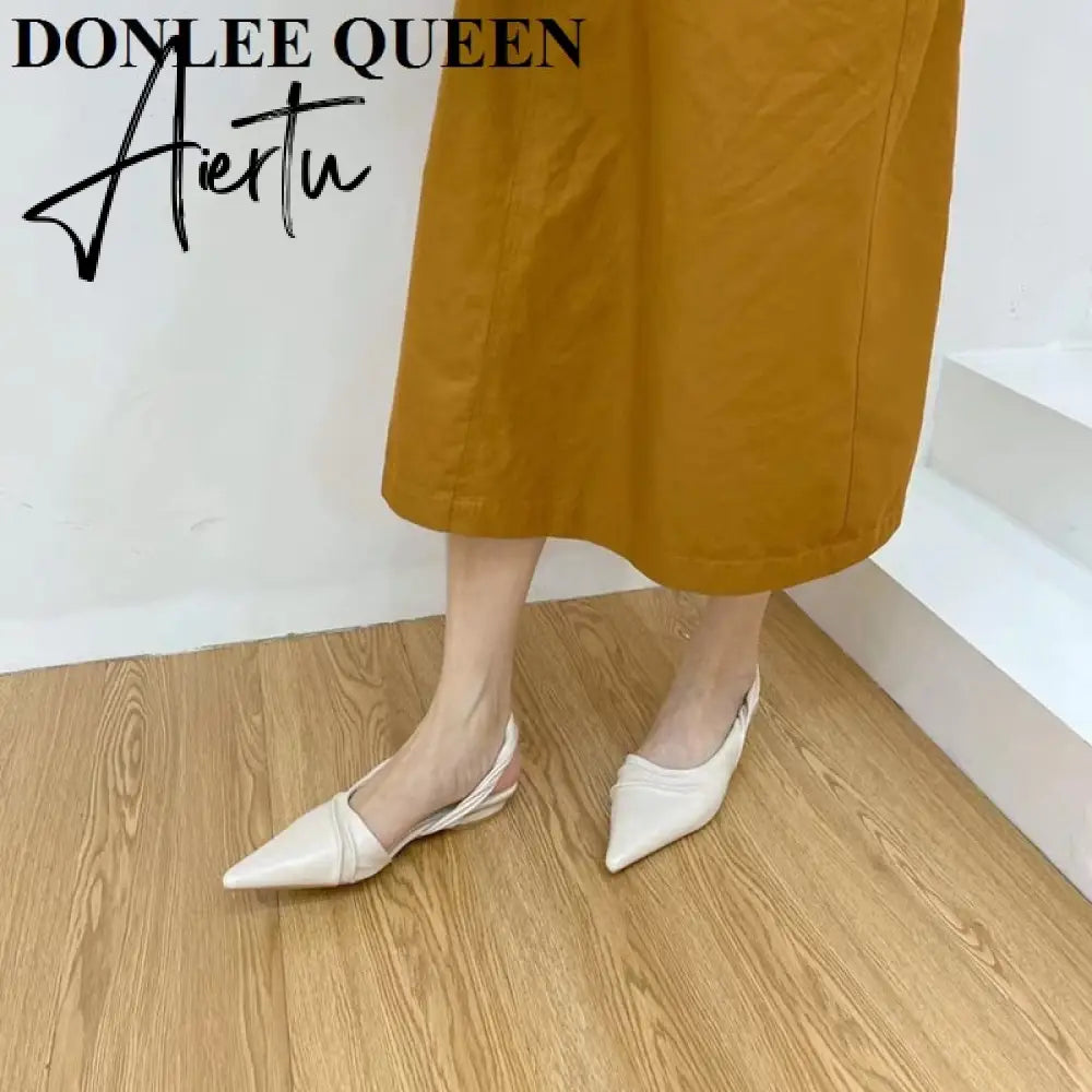 Aiertu  Elegant Slingback Sandals Women Pointed Toe Flat Mule Shoes Fashion Brand Pleated Slide Party Office Ladies Shoe Zapatillas Muje Aiertu