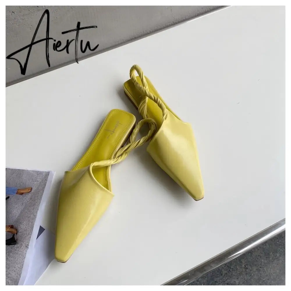 Aiertu  Elegant Slingback Sandals Women Pointed Toe Flat Mule Shoes Fashion Brand Pleated Slide Party Office Ladies Shoe Zapatillas Muje Aiertu