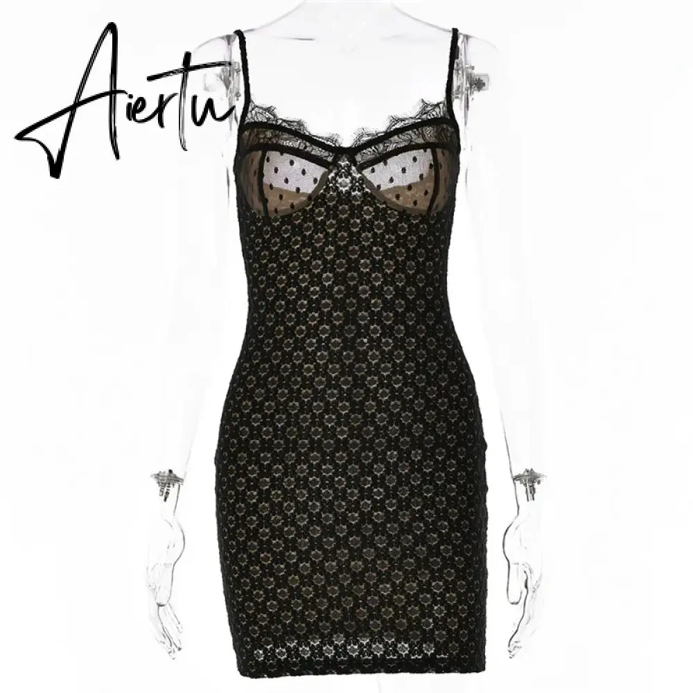 Aiertu Elegant Spaghetti Strap Print Maxi Dress For Women Robe Fashion Sleeveless Backless Lace Club Party Long Dress Vestido Aiertu