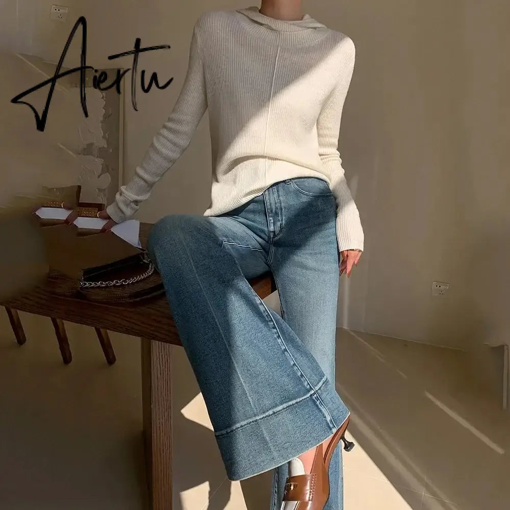 Aiertu Elegant Tall Girl Friendly Flared Jeans 90s Vintage Y2k Jeans Women Streetwear Korean Style Bootcut Pants High Waist Trousers Aiertu