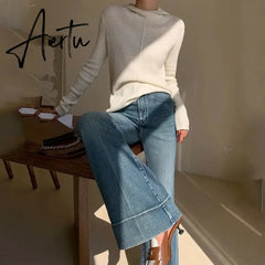 Aiertu Elegant Tall Girl Friendly Flared Jeans 90s Vintage Y2k Jeans Women Streetwear Korean Style Bootcut Pants High Waist Trousers Aiertu