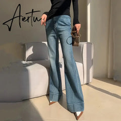 Aiertu Elegant Tall Girl Friendly Flared Jeans 90s Vintage Y2k Jeans Women Streetwear Korean Style Bootcut Pants High Waist Trousers Aiertu