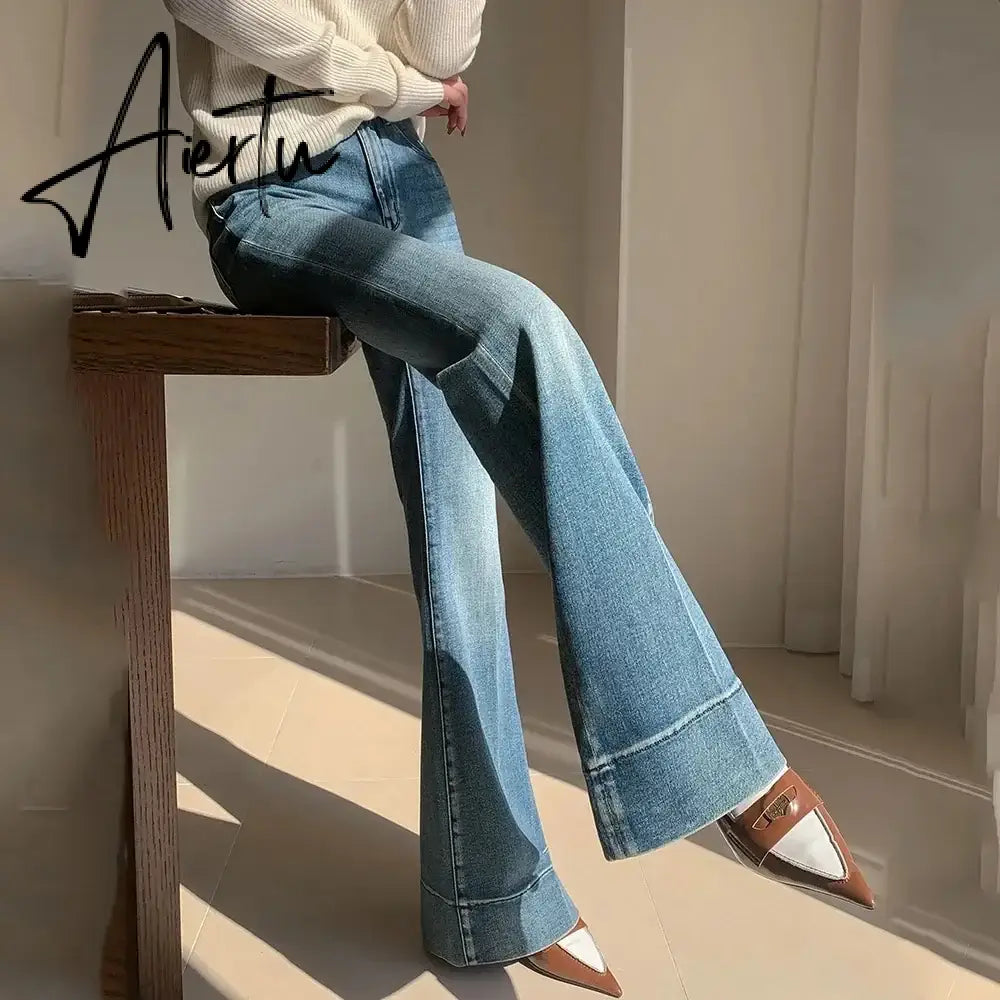 Aiertu Elegant Tall Girl Friendly Flared Jeans 90s Vintage Y2k Jeans Women Streetwear Korean Style Bootcut Pants High Waist Trousers Aiertu