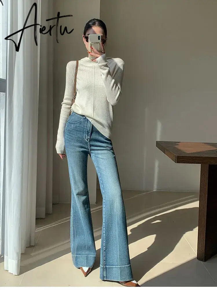 Aiertu Elegant Tall Girl Friendly Flared Jeans 90s Vintage Y2k Jeans Women Streetwear Korean Style Bootcut Pants High Waist Trousers Aiertu