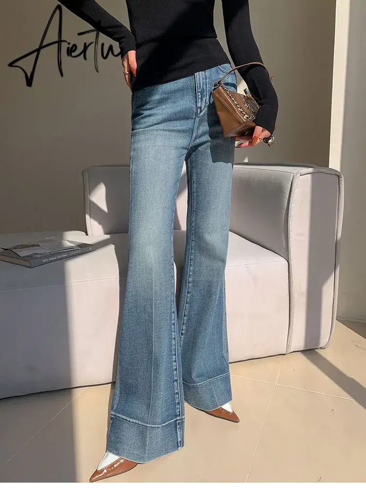 Aiertu Elegant Tall Girl Friendly Flared Jeans 90s Vintage Y2k Jeans Women Streetwear Korean Style Bootcut Pants High Waist Trousers Aiertu