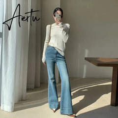 Aiertu Elegant Tall Girl Friendly Flared Jeans 90s Vintage Y2k Jeans Women Streetwear Korean Style Bootcut Pants High Waist Trousers Aiertu