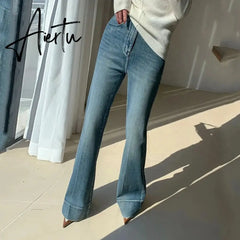 Aiertu Elegant Tall Girl Friendly Flared Jeans 90s Vintage Y2k Jeans Women Streetwear Korean Style Bootcut Pants High Waist Trousers Aiertu