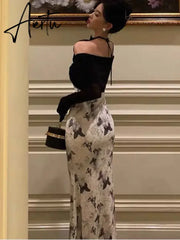 Aiertu Elegant Velvet Patchwork Midi Dress Women Autumn Winter V-neck Long Sleeve Butterfly Print Knitted Dress Party Female Robe New Aiertu