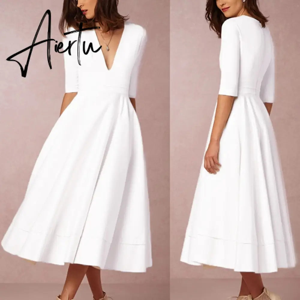 Aiertu  Elegant White Dresses For Women Clothes Summer Backless Sexy Dress Party And Wedding Fashion Lady Black Dress Femme Vestido Aiertu
