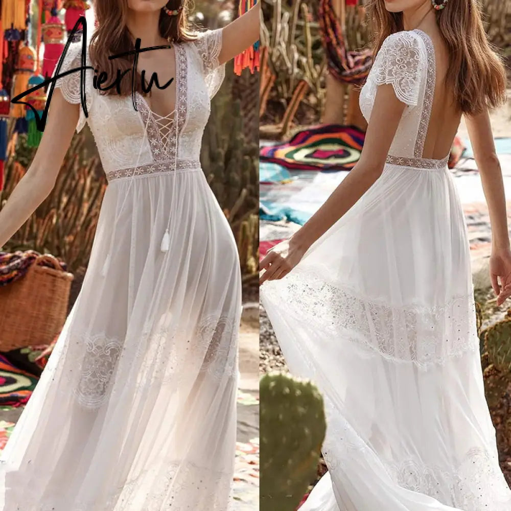 Aiertu  Elegant White Dresses For Women Clothes Summer Backless Sexy Dress Party And Wedding Fashion Lady Black Dress Femme Vestido Aiertu