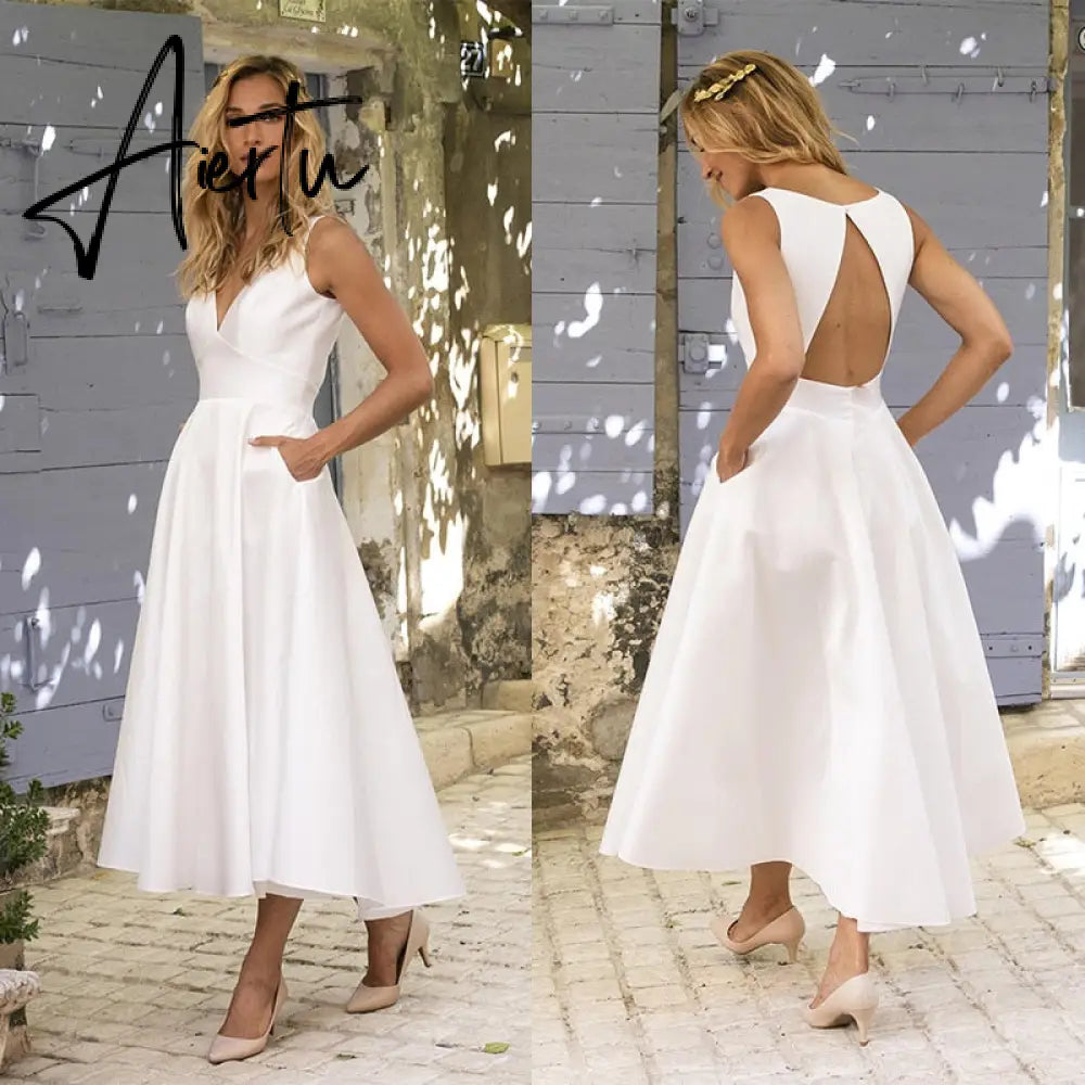 Aiertu  Elegant White Dresses For Women Clothes Summer Backless Sexy Dress Party And Wedding Fashion Lady Black Dress Femme Vestido Aiertu