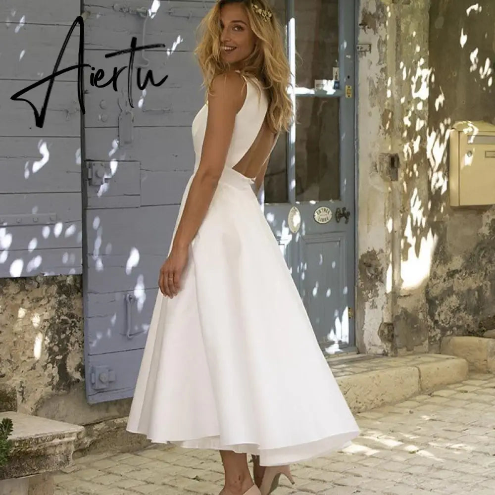 Aiertu  Elegant White Dresses For Women Clothes Summer Backless Sexy Dress Party And Wedding Fashion Lady Black Dress Femme Vestido Aiertu