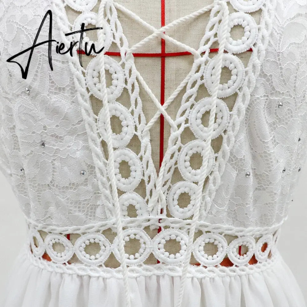 Aiertu  Elegant White Dresses For Women Clothes Summer Backless Sexy Dress Party And Wedding Fashion Lady Black Dress Femme Vestido Aiertu