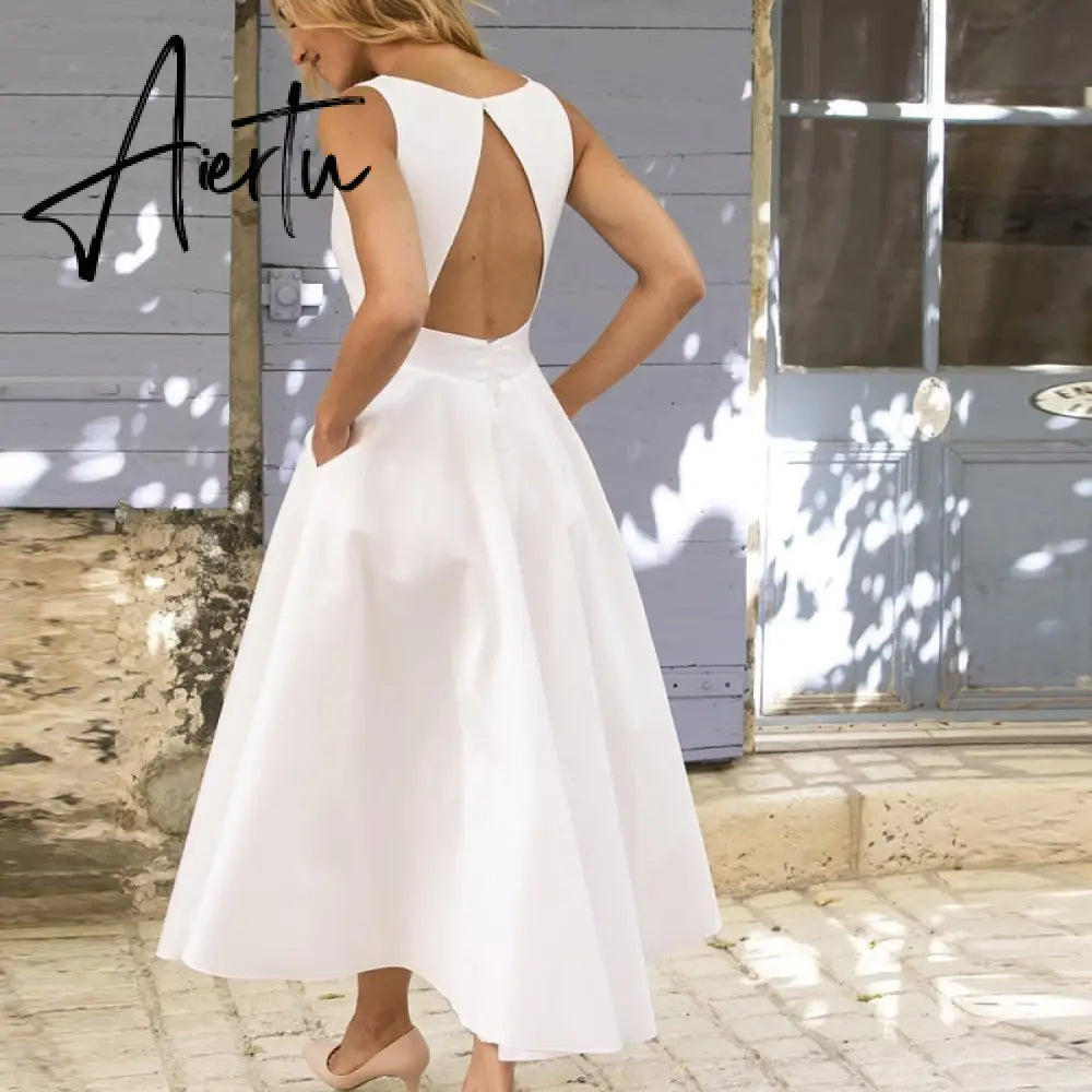 Aiertu  Elegant White Dresses For Women Clothes Summer Backless Sexy Dress Party And Wedding Fashion Lady Black Dress Femme Vestido Aiertu