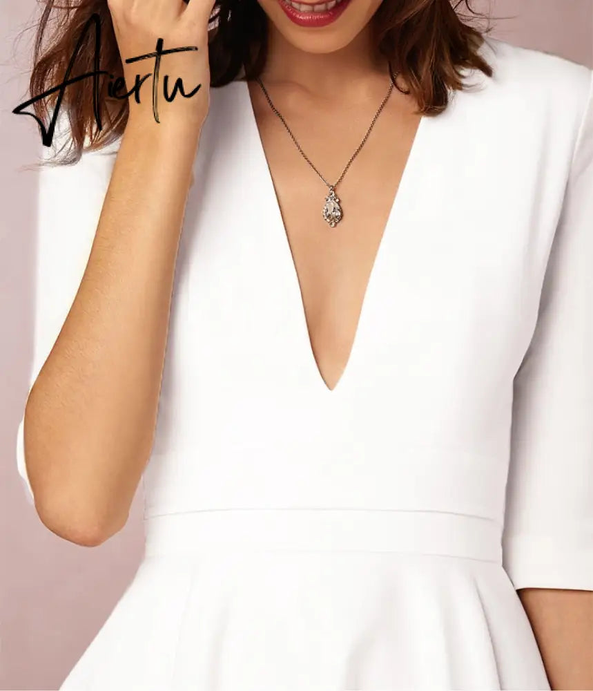 Aiertu  Elegant White Dresses For Women Clothes Summer Backless Sexy Dress Party And Wedding Fashion Lady Black Dress Femme Vestido Aiertu