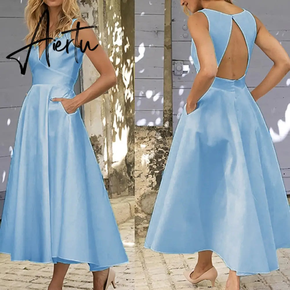 Aiertu  Elegant White Dresses For Women Clothes Summer Backless Sexy Dress Party And Wedding Fashion Lady Black Dress Femme Vestido Aiertu