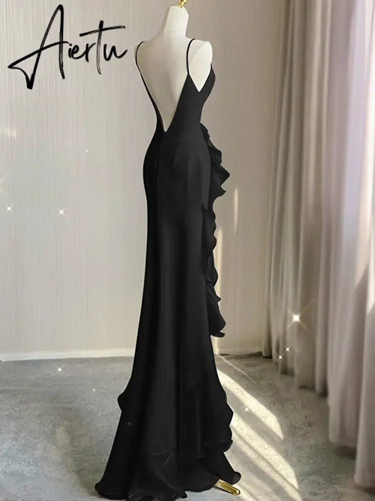 Aiertu Elegant White Round Neck Slim Fit Sleeveless Women Wedding Dress Evening Party Gown with Ruffles Vestidos De Novia Aiertu