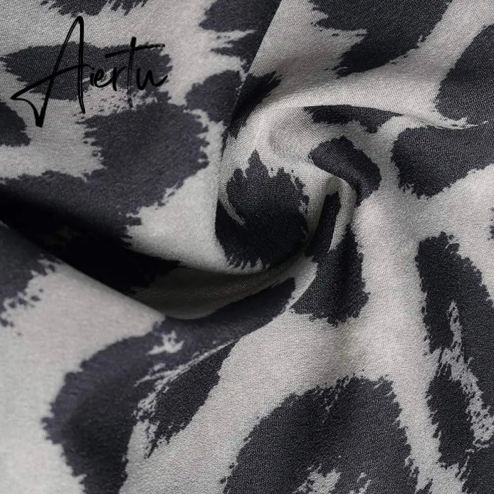 Aiertu Elegant Women Blouse Summer Sexy V-Neck Leopard Print Tunic Shirt Belted Office Fashion Top Ruffles Blusas Femininas Aiertu