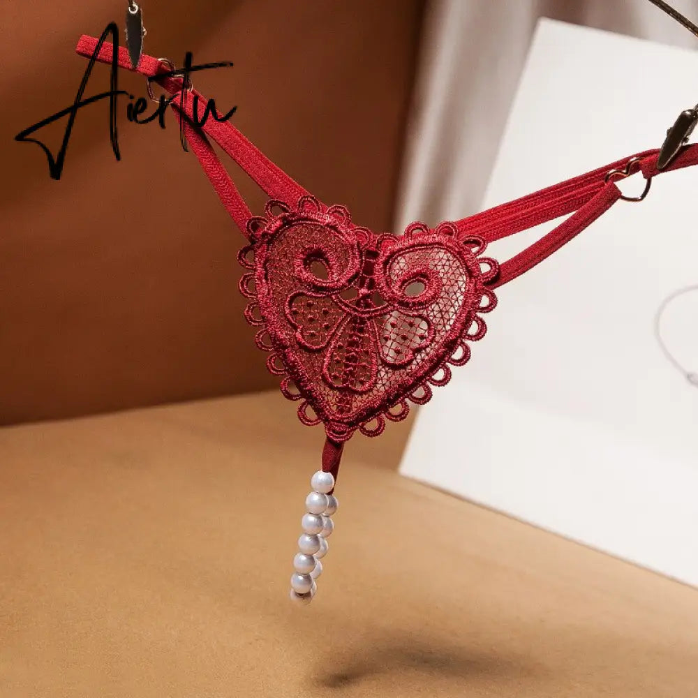 Aiertu Embroidery Flower Massage Beads G-String Women T Panties Beautiful Sexy Mini Buttocks Low Rise Whore Thong Briefs Lingeries Aiertu