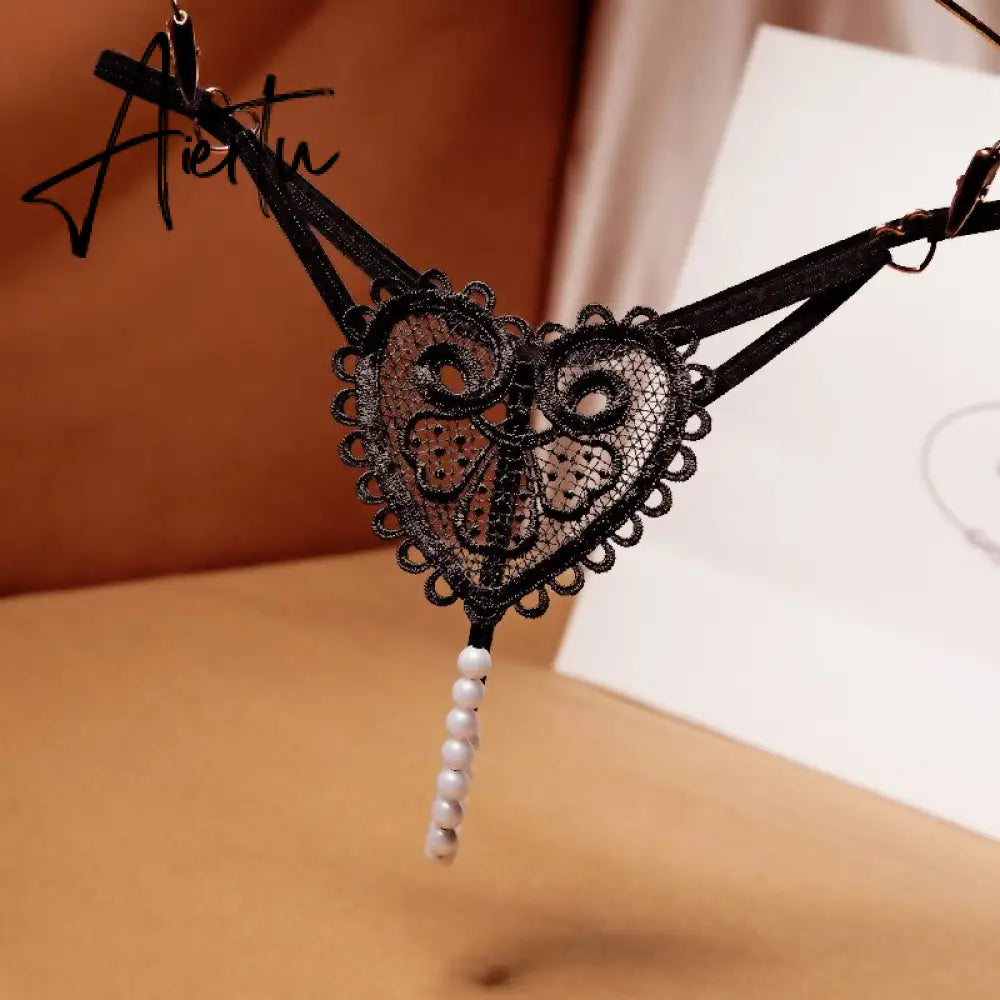 Aiertu Embroidery Flower Massage Beads G-String Women T Panties Beautiful Sexy Mini Buttocks Low Rise Whore Thong Briefs Lingeries Aiertu