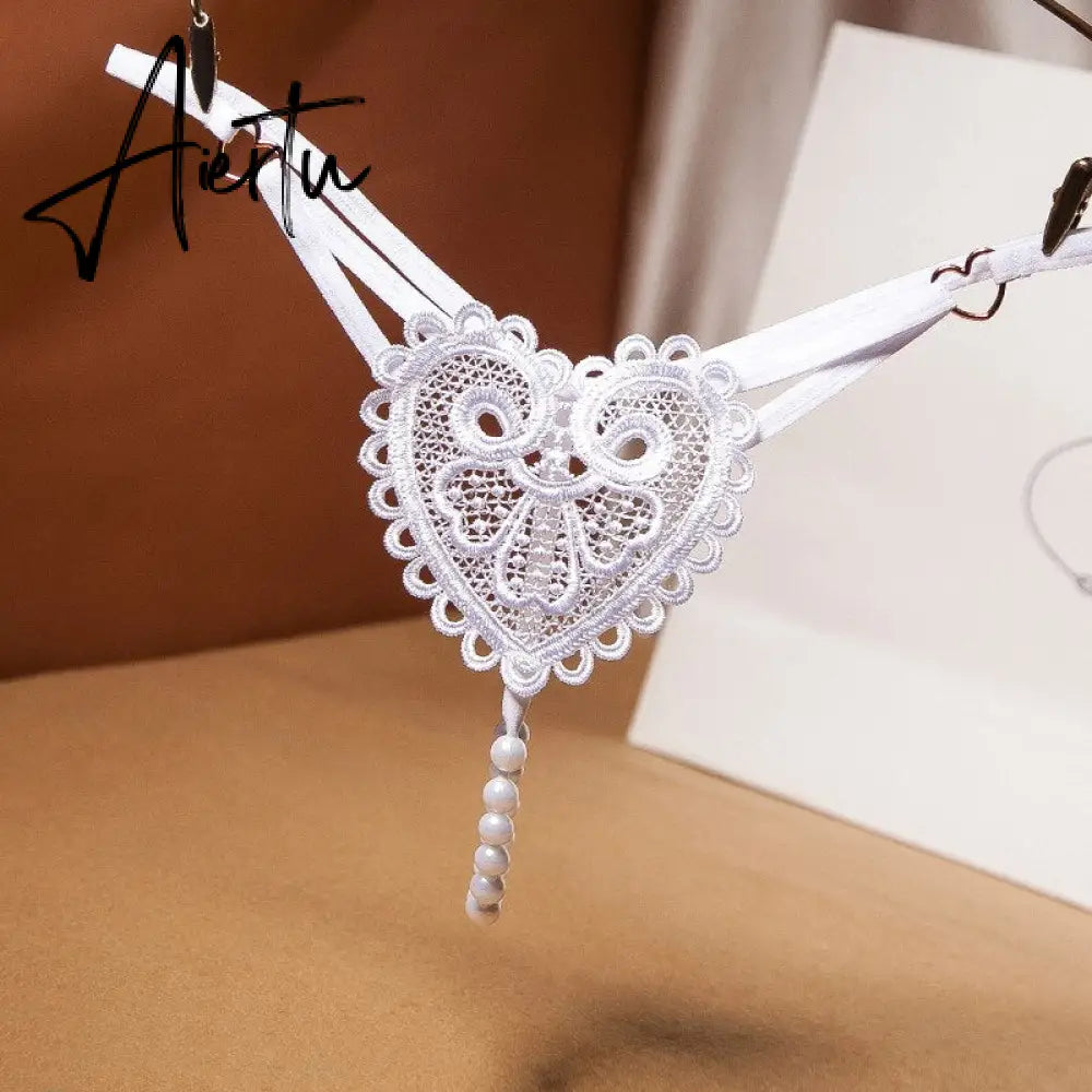 Aiertu Embroidery Flower Massage Beads G-String Women T Panties Beautiful Sexy Mini Buttocks Low Rise Whore Thong Briefs Lingeries Aiertu
