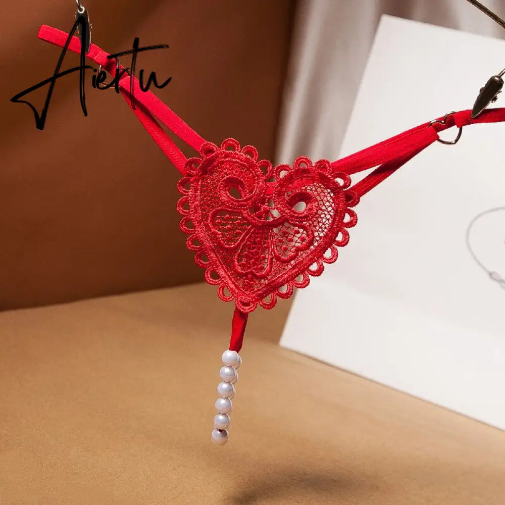 Aiertu Embroidery Flower Massage Beads G-String Women T Panties Beautiful Sexy Mini Buttocks Low Rise Whore Thong Briefs Lingeries Aiertu