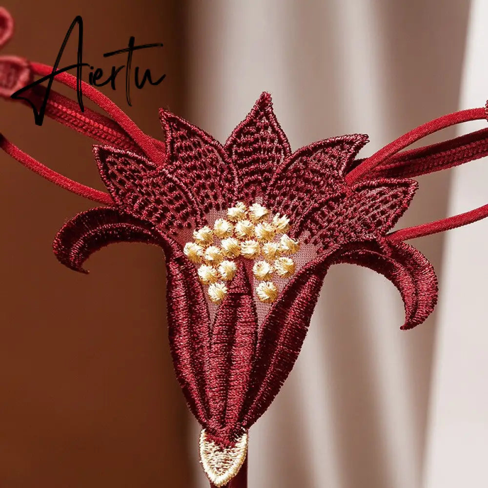 Aiertu Embroidery Flower Massage Beads G-String Women T Panties Beautiful Sexy Mini Buttocks Low Rise Whore Thong Briefs Lingeries Aiertu