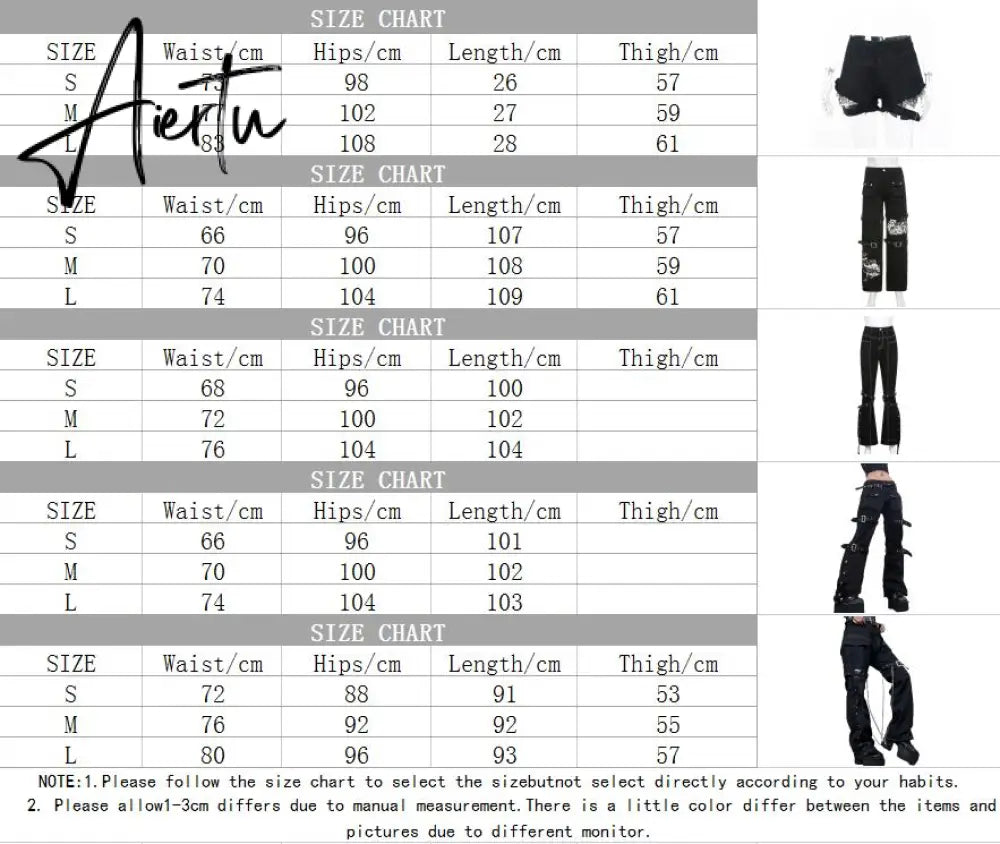 Aiertu Emo Punk Chain Pants Black Denim Woman Gothic Alt Clothes Y2k Streetwear Vintage Straight Pants Pockets High Waist Trousers Aiertu