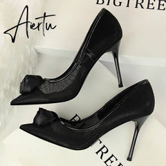 Aiertu European and American sexy nightclubs with high heels and a network of hollow silk and rose flowers women shoes Aiertu